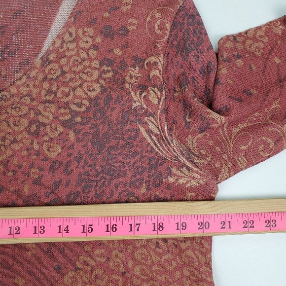 Indigo Soul Womens Paisley Tunic Top Size L Gold Rust V-Neck Asymmetric Hem - Picture 13 of 16